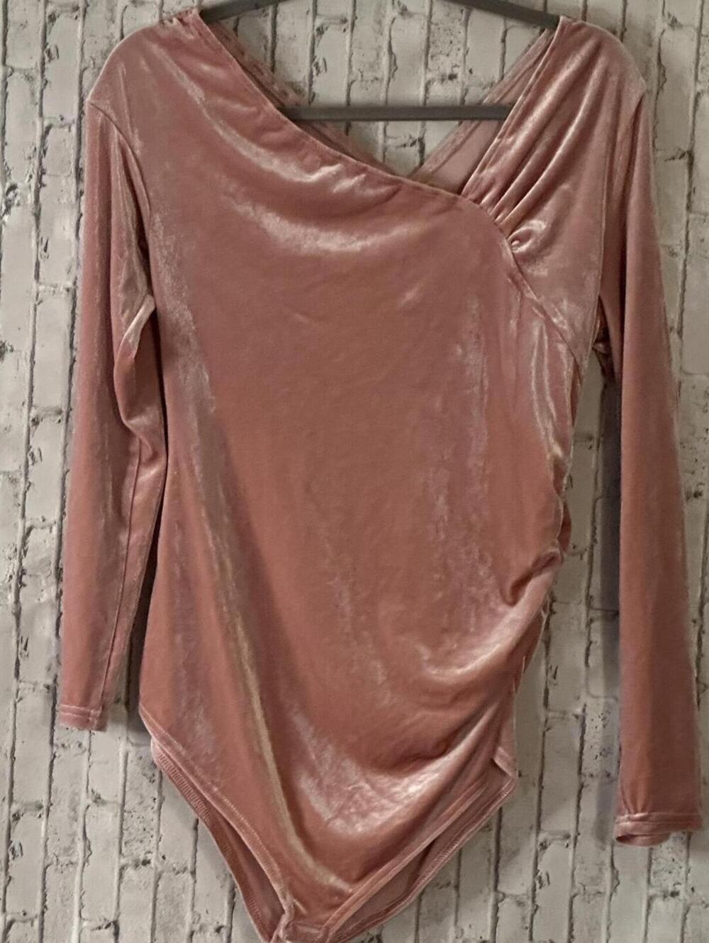 Kate Kasin Pink Maude Velvet  Long SleeveBodysuit Size Large